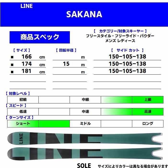 [スキー2点セット]ライン スキー板 2025 LINE SAKANA + 25 TYROLIA ATTACK LYT 11 GW 110mm ビンディングセット 24-25｜moriyamasports｜03