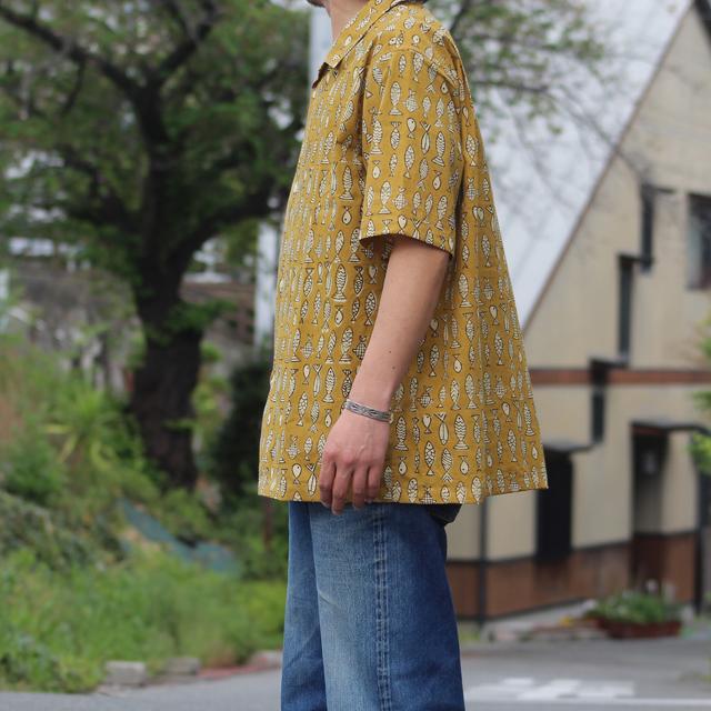 WORKERS WORKERS/ワーカーズ Open Collar Shirt, Fish Block Print