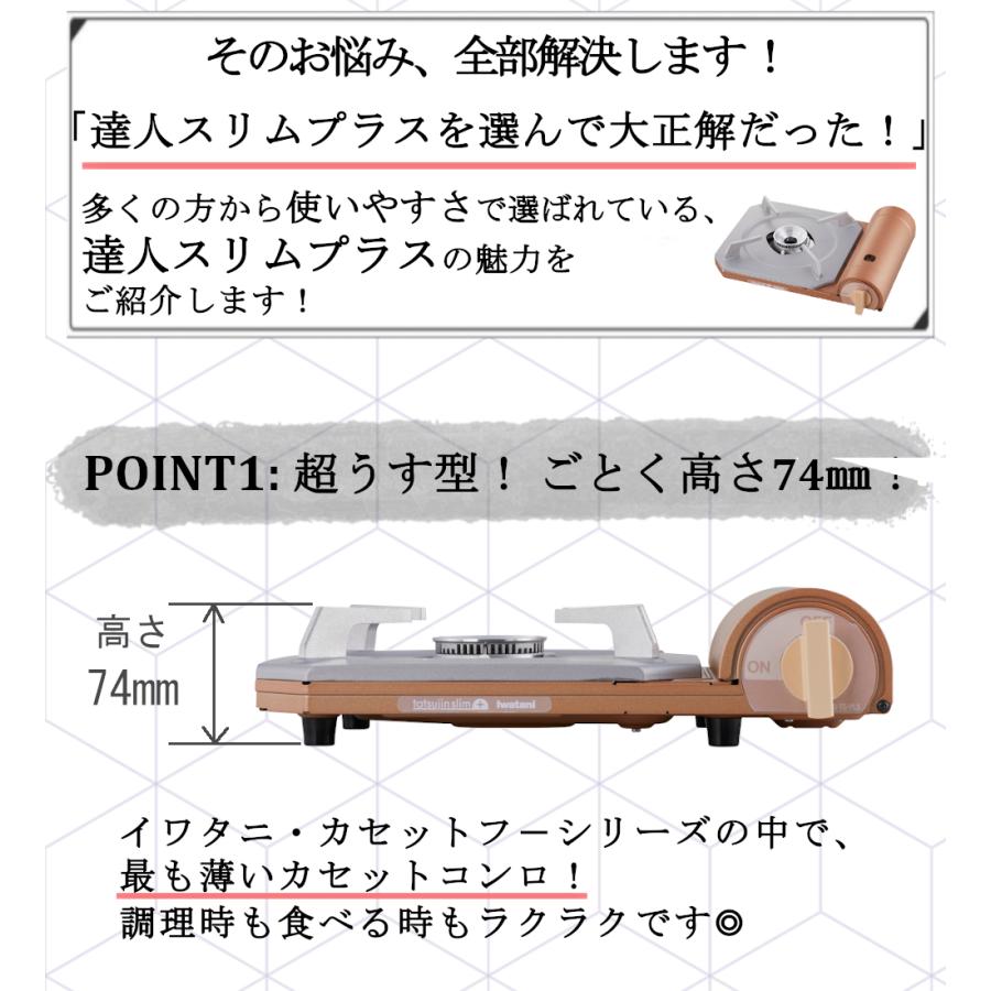 カセットコンロ カセットフー イワタニ 達人 スリム プラス 計4点セット 網焼き 焼き肉S 鉄板焼き プレート 岩谷産業 薄型 コンロ 軽量 備蓄 防災 パーティ BBQ｜mos-mart｜18