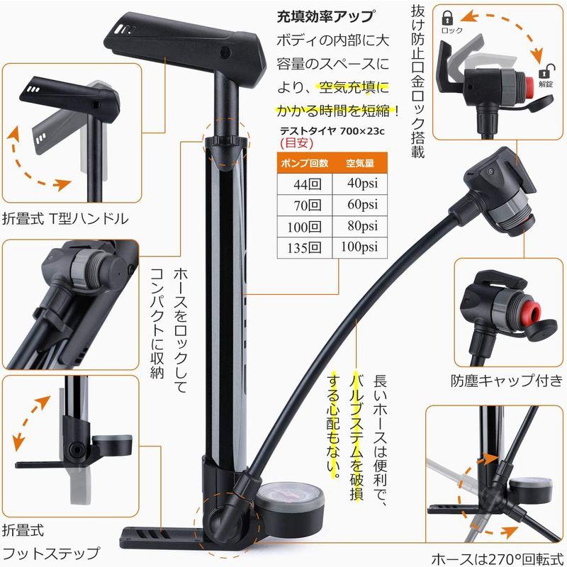 GIYO 自転車 空気入れ 携帯ポンプ 仏式/英式/米式バルブ対応 大型ゲージ付き 120psi 携帯用 軽量 ミニフロアポンプ ロードバイ｜mosaic-store｜02