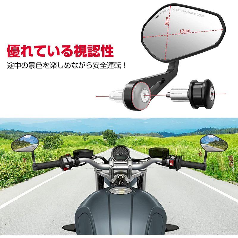 kemimoto バーエンドミラー バイク用 ミラー オートバイミラー CNC加工 汎用ミラー ブラック 左右セット 車検対応 凸面鏡 （長｜mosaic-store｜08