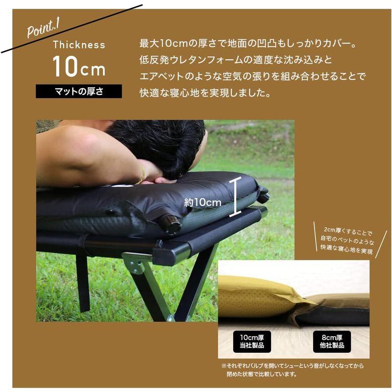 好評にて期間延長 RIOSOL 自動膨張式 10cm インフレータマット 滑り止め 連結可能 収納袋付き オリーブ