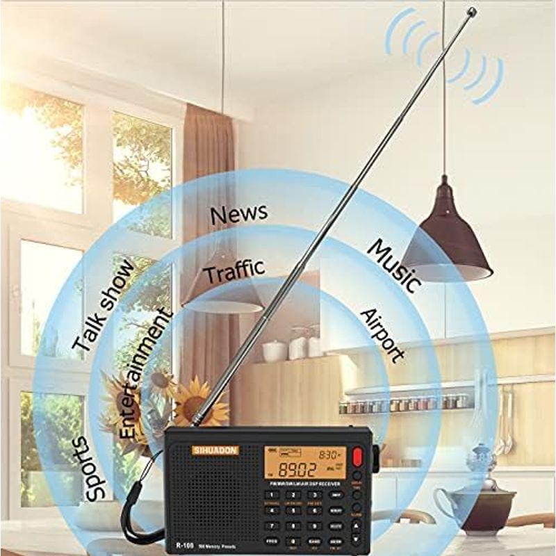 SIHUADON R-108 ポータブルラジオ 小型 FM LW SW MW エアバンド 高感度ラジオ DSPレシーバー LCD 電池式 充｜mosaic-store｜03