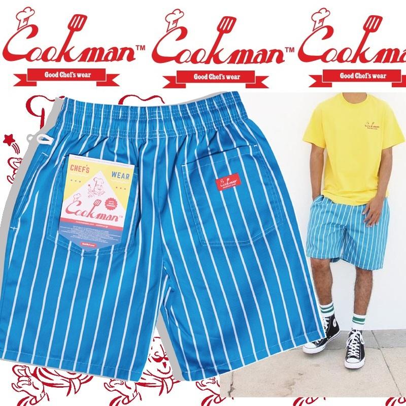 COOKMAN Chef Pants Short Stripe Light Blue クックマン ショートパンツ シェフパンツ｜moshpunx