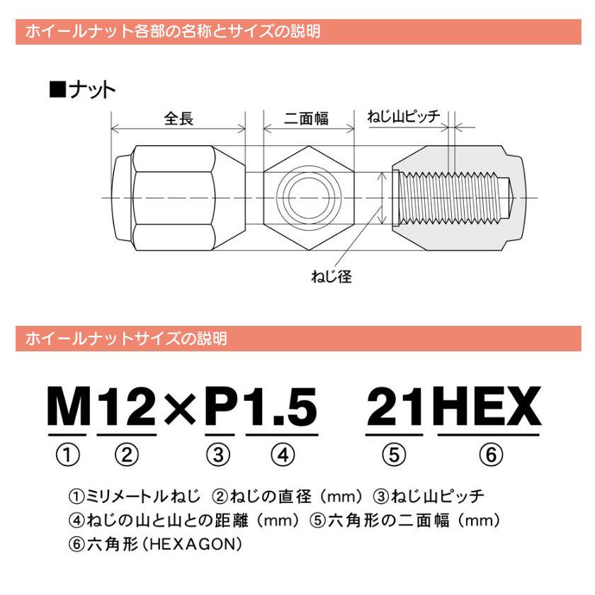 コ テーパー ホイールナット 袋 20個 M12×P1.5 21HEX 31mm
