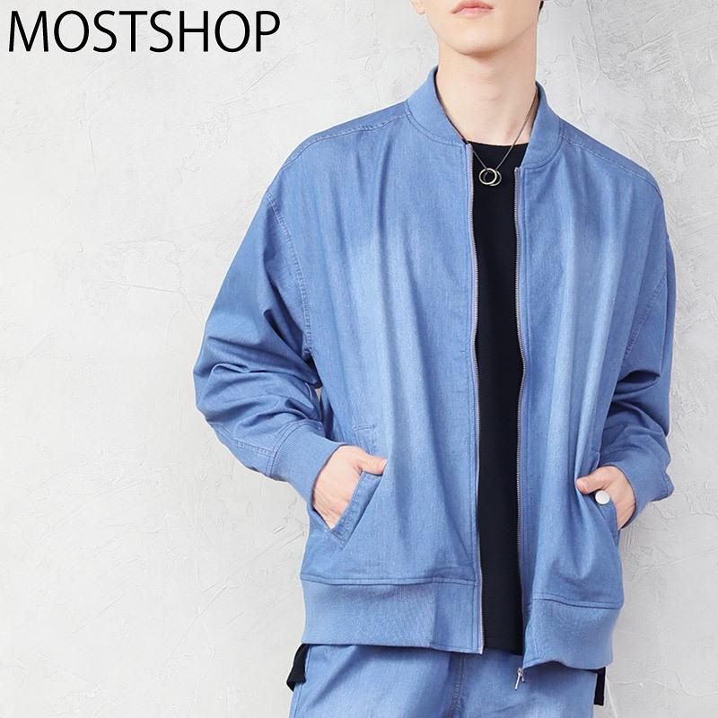 Ma 1 メンズ ワイドシルエット ライトデニム ストレッチ ミリタリージャケット 男女兼用 ユニセックス 91 以上節約