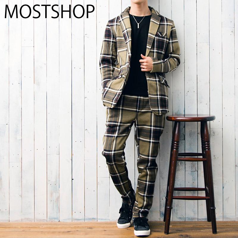 セットアップ メンズ 上下セット 裏起毛 ニットフリース テーラードジャケット カジュアルスーツ テーパードパンツ 秋冬 あったか 暖かい チェック柄 無地 Set 35 Most 人気メンズ服通販のmostshop 通販 Yahoo ショッピング