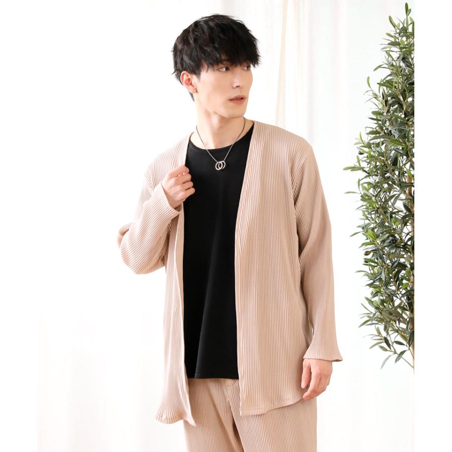 セットアップ メンズ 上下セット プリーツ加工 ノーカラーカーディガン