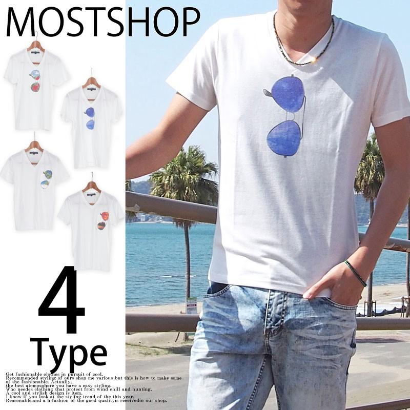Tシャツ メンズ プリントtシャツ 半袖tシャツ サングラス ポケット付 ポケt Vネック カットソー 花柄 ビーチ だまし絵tシャツ T Shirt 59 Most 人気メンズ服通販のmostshop 通販 Yahoo ショッピング