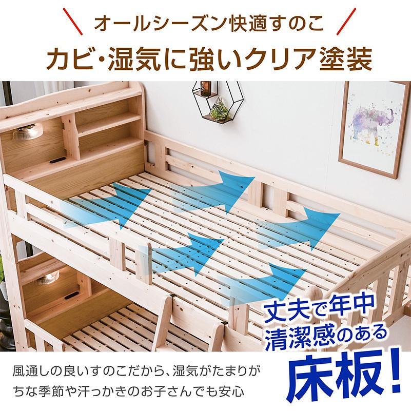 エアーアート 三つ折りマット 2枚付 耐荷重500kg 天然木 二段ベッド 2段ベッド ファイン -ART 宮付き コンセント LED照明 木製 安全 すのこ 大人_17