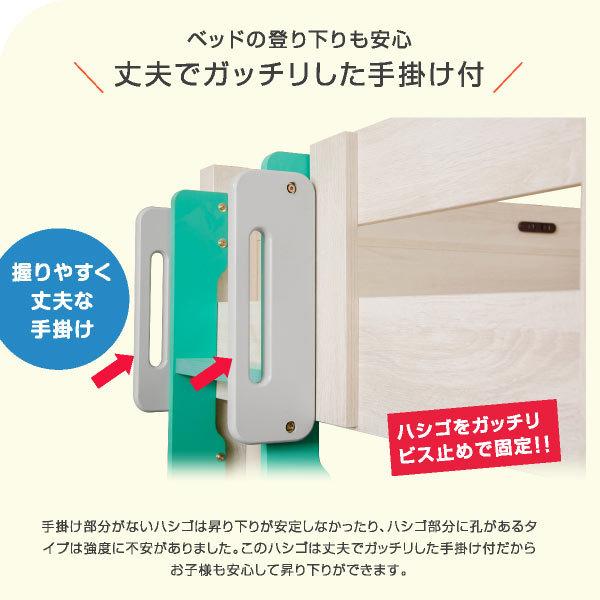 ロフトベット ハイタイプ ミドル 木製 子供 大人用 取っ手付 宮付き コンセント付 シングルベッド 机 テーブル付 白 ミリオンロフト(フレームのみ)_7