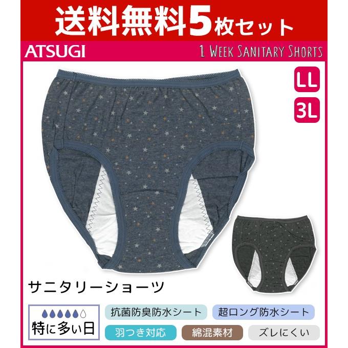 5枚セット 1week サニタリーショーツ 生理用パンツ 大きいサイズ 特に多い日夜 カジュアルスタイル ナイトシート アツギ Atsugi Ll 3l Set Apaproduction Fr
