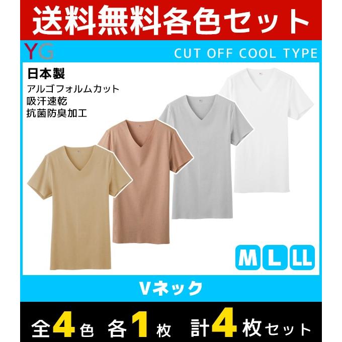 4色1枚ずつ 4枚セット YG ワイジー クールタイプ CUT OFF VネックTシャツ 半袖V首 グンゼ GUNZE 日本製 YV1915-SET2｜mote
