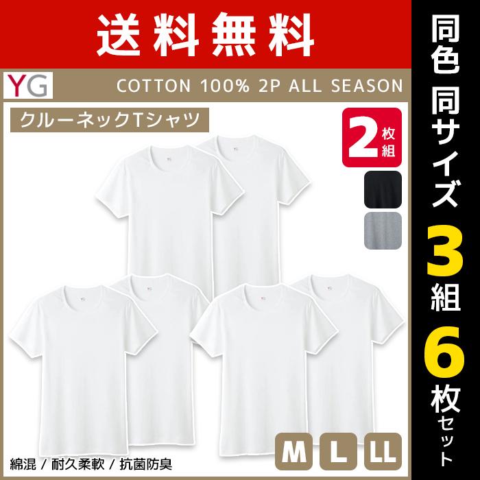 YG 同色3組セット 計6枚 ワイジー クルーネックTシャツ 半袖丸首 2枚組