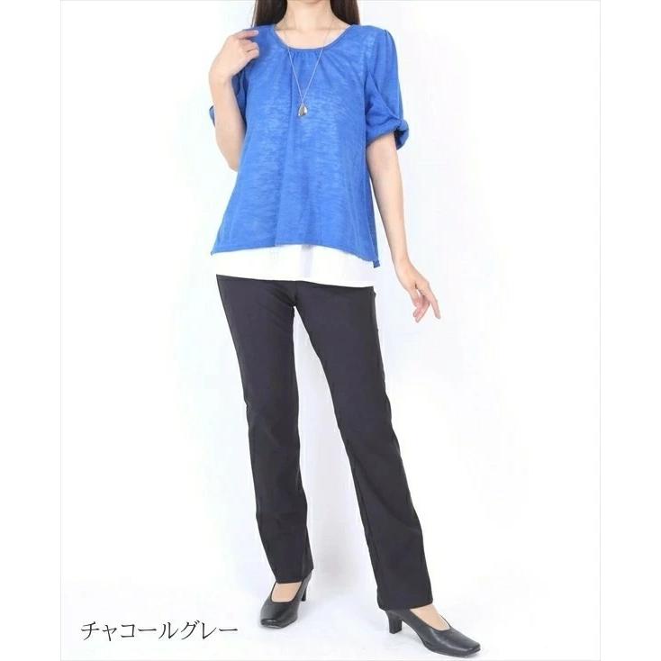 ストレッチパンツ レディース 日本製 ウエストゴム スラックス ボトムス レディースパンツ ズボン 春 ストレート 旭化成ロイカ生地 ナイロン90% roica|motemi|14