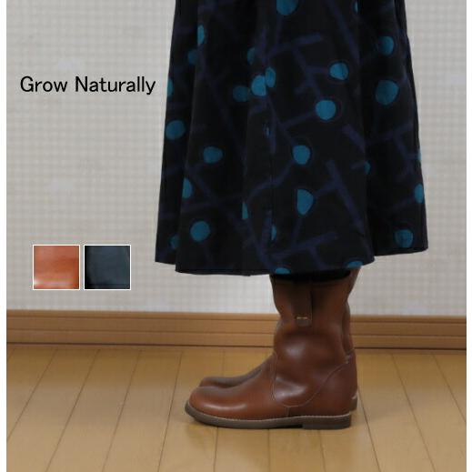 即納】GROW NATURALLY(グロウナチュラリー)レザー ミドルブーツ GN