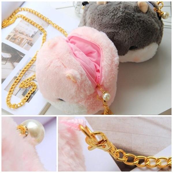 【未使用】CUTE　ぬいぐるみ生地　ふわふわバック ハムスター ショルダーバッグ ポシェット 可愛い ふわふわ