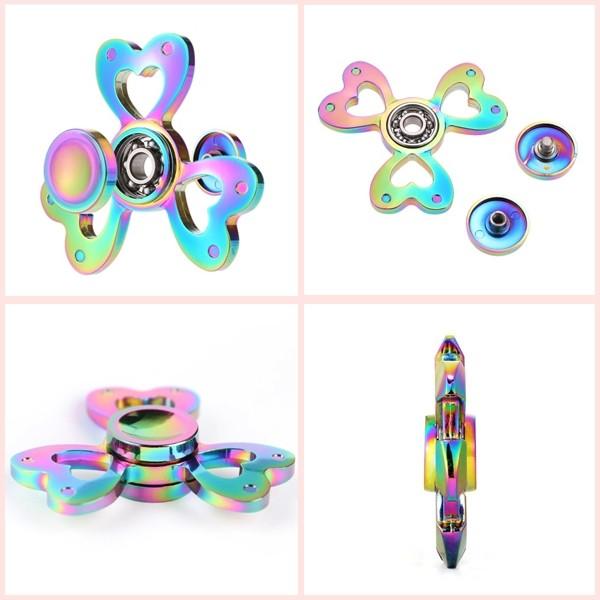 ハンドスピナー レインボー ハート 三つ葉クローバー 虹色 メタル 合金