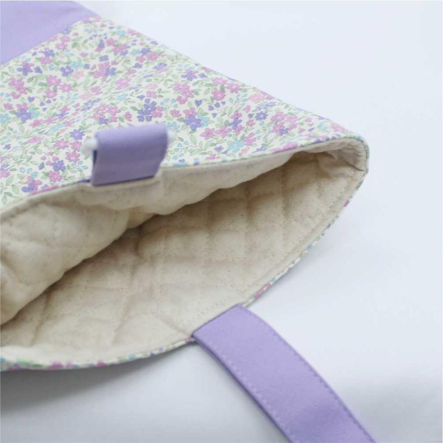 シューズバッグ】 上履き入れ ハンドメイド 【花柄パープル×ラベンダー