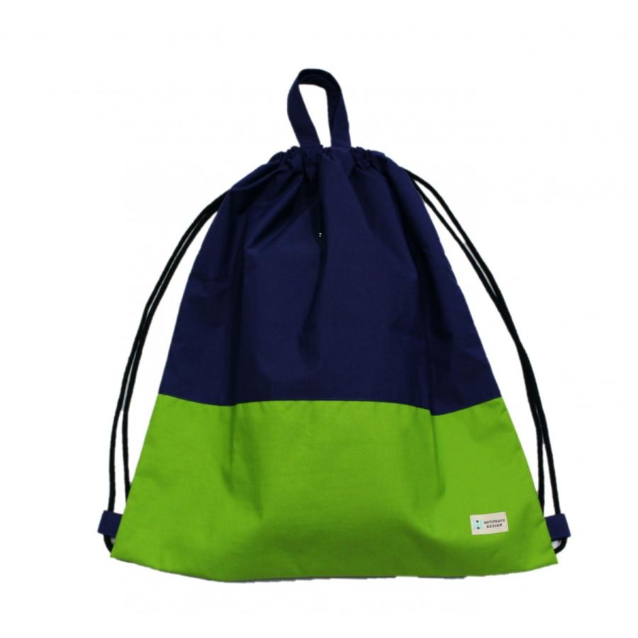【ナップ 大容量 巾着L】ナップサックタイプ （ツートンカラー）撥水防水生地 スポーツバッグ プールバッグ (紺ｘ黄緑)｜motifbank