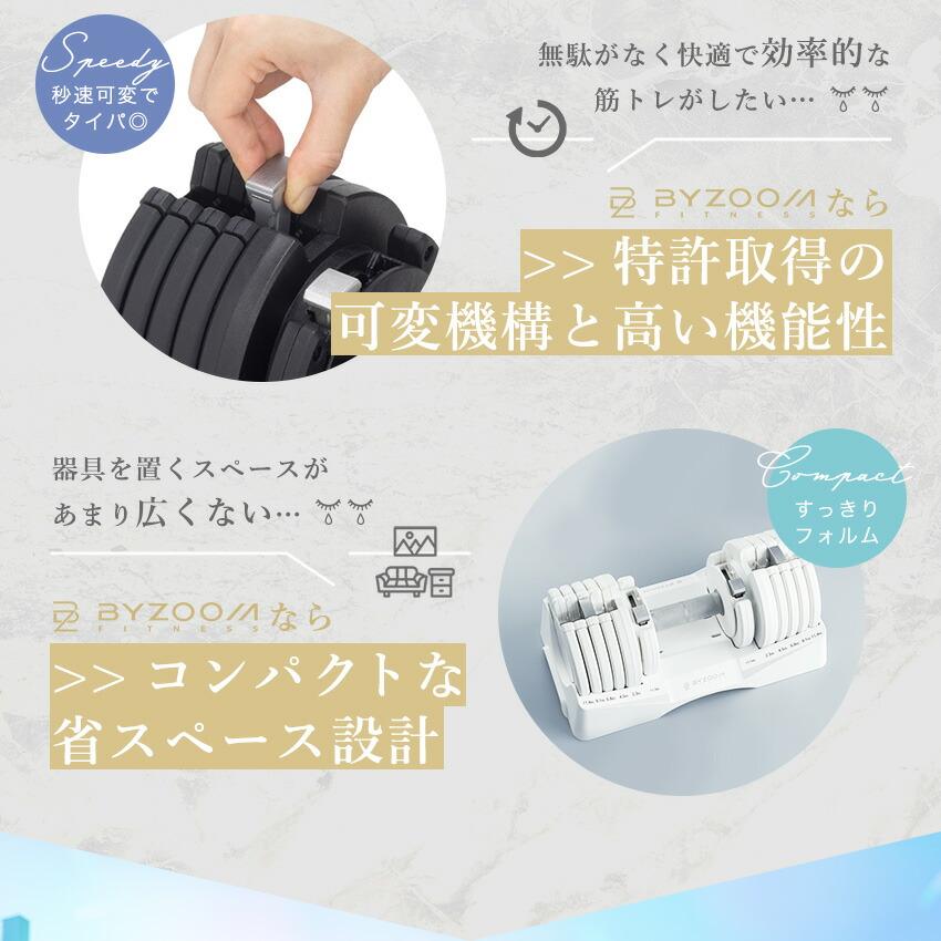 可変式ダンベル 12.5kg 2個セット BYZOOM FITNESS ホワイト ブラック
