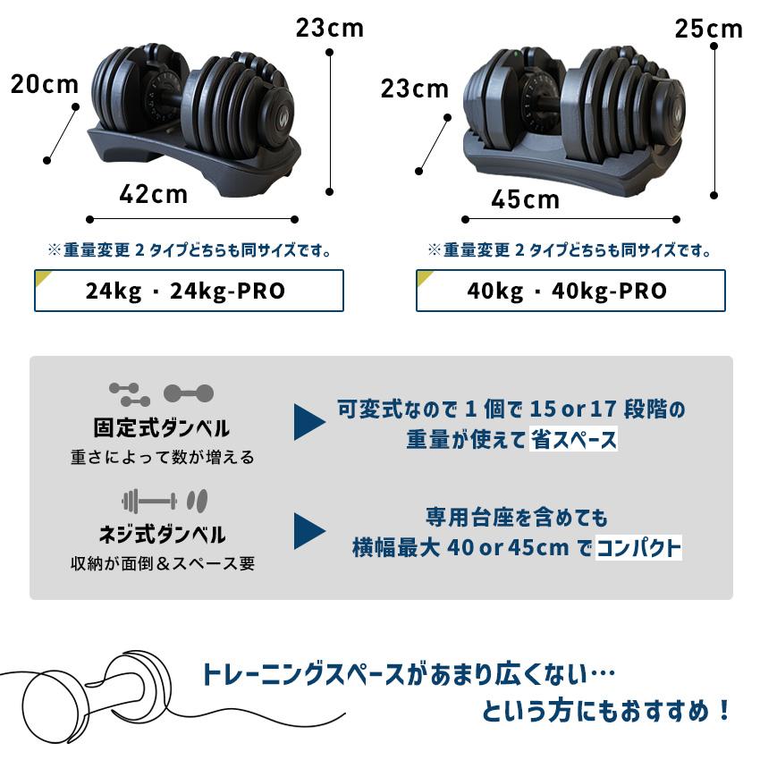 可変式ダンベル 【 ダイヤル回転式モデル 24kg 1個 】 当店限定