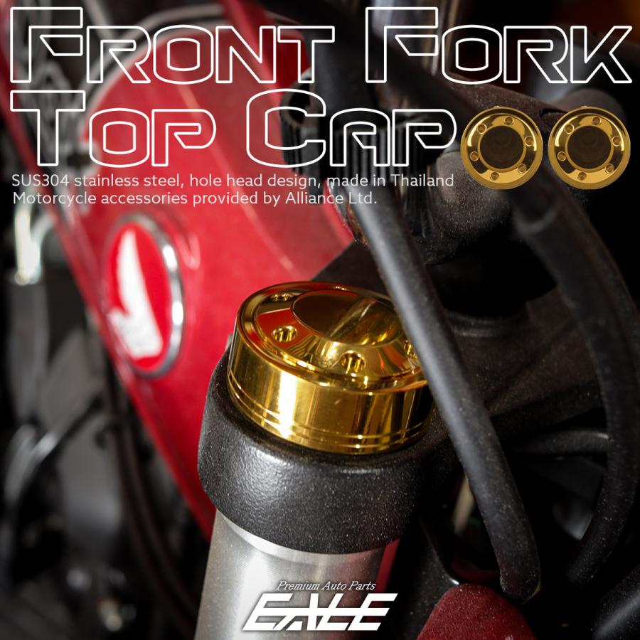 フロントフォーク トップキャップ ステンレス ドレスアップ カスタム ゴールド ホールヘッド 2個セット TH0119 | ブランド登録なし | 01
