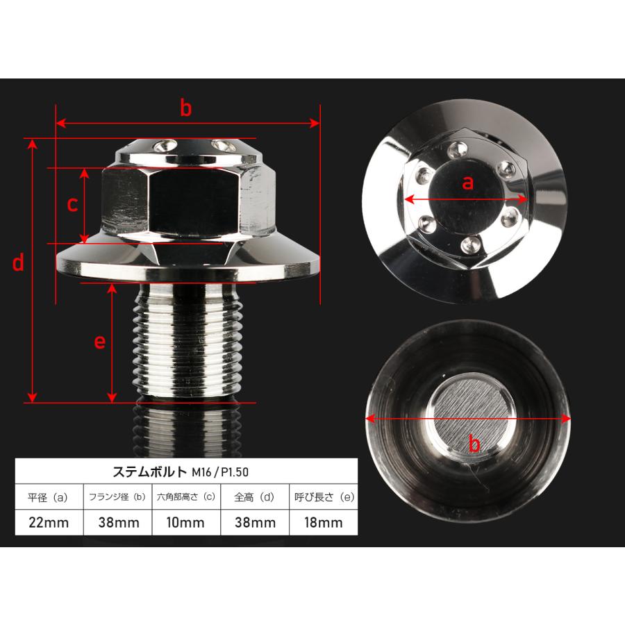 ステアリング ステムボルト M16 P1.50 ニンジャ Ninja250 ステンレス ホールヘッド シルバー TH0150 | Ninja | 01