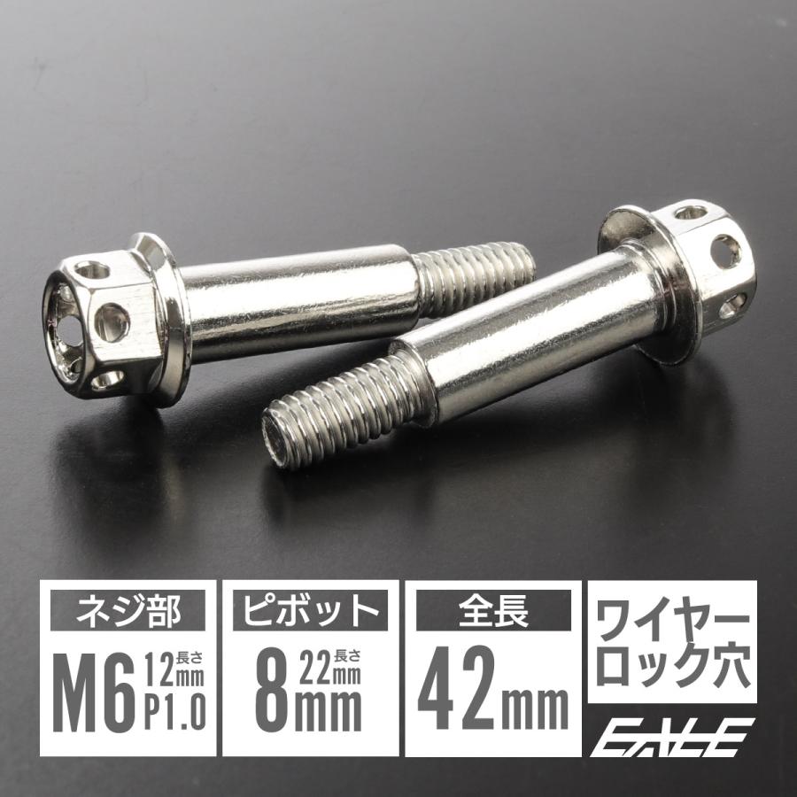 ピボットボルト M6 P1.0 ピボット径8mm バイクレバー 取付用 ステンレス ワイヤーロック穴 シルバー 2本セット TH0541 | ブランド登録なし
