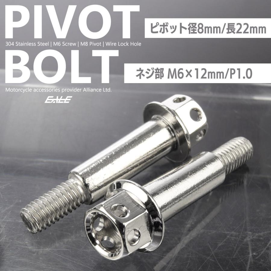ピボットボルト M6 P1.0 ピボット径8mm バイクレバー 取付用 ステンレス ワイヤーロック穴 シルバー 2本セット TH0541 | ブランド登録なし | 01