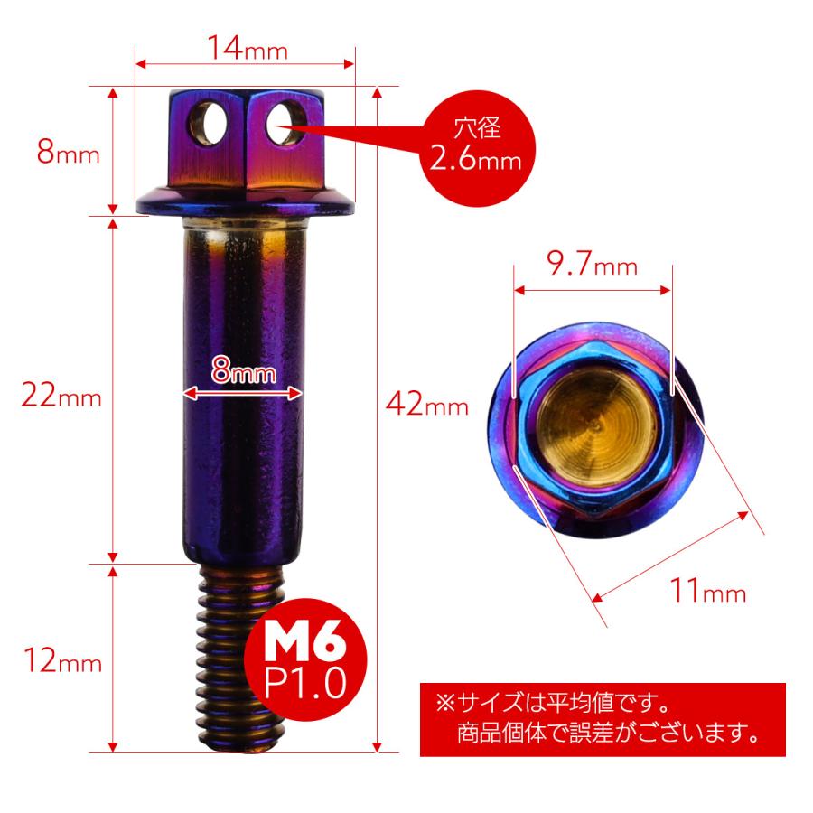 ピボットボルト M6 P1.0 ピボット径8mm バイクレバー 取付用 ステンレス ワイヤーロック穴 焼チタン色 ブルー系 2本セット TH0543 | ブランド登録なし | 05