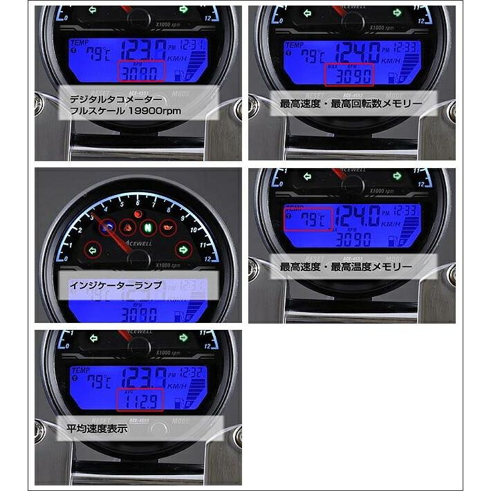 ACEWELL 多機能デジタルメーター（ACE-4000シリーズ） 6000rpm/メッキ