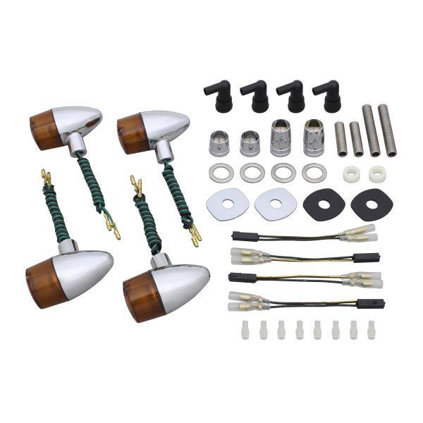 POSH - W800(2020) 用 古典的 銃弾印字機 ウインカーKIT メッキ上半身/オレンジ色水晶体｜ポッシュフェイス/