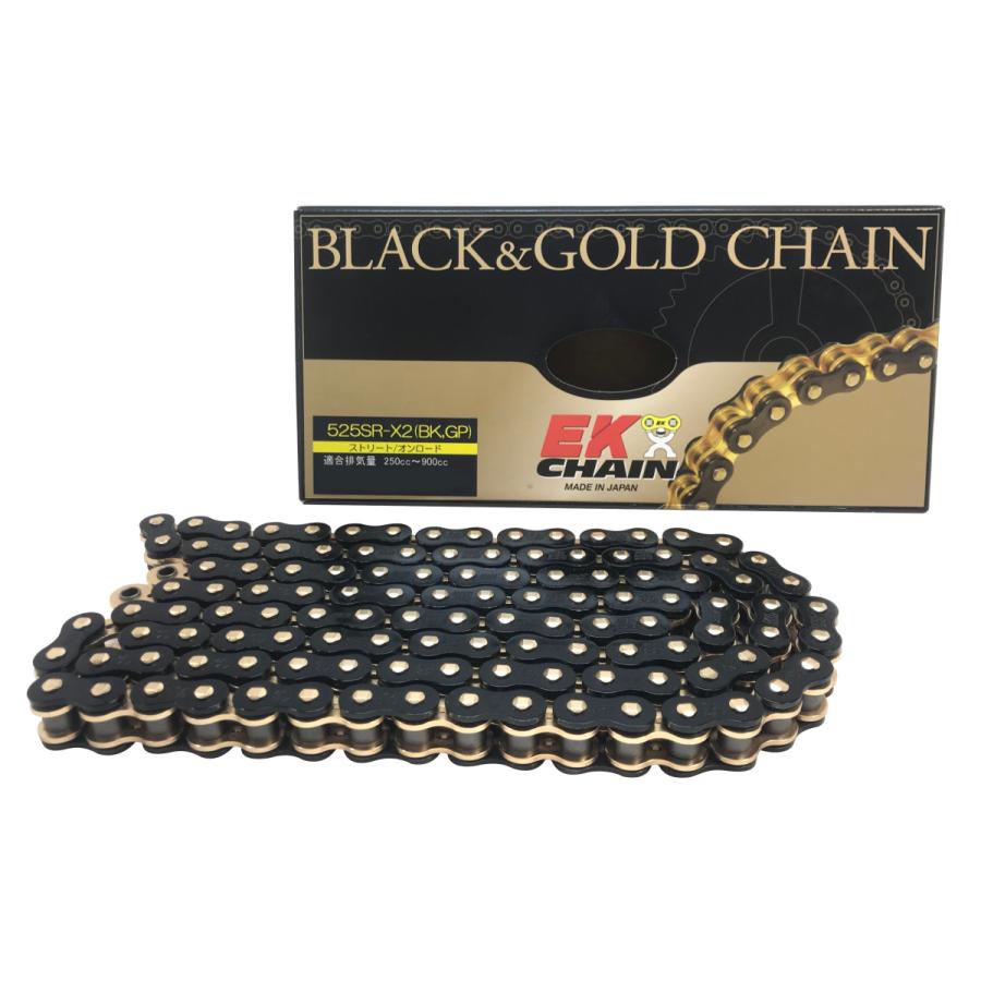1日500円OFFクーポン配布 EKチェーン(江沼チェーン) バイク用チェーン 525SR-X2 (BK/GP) ブラック/ゴールド 112リンク MLJ カシメ