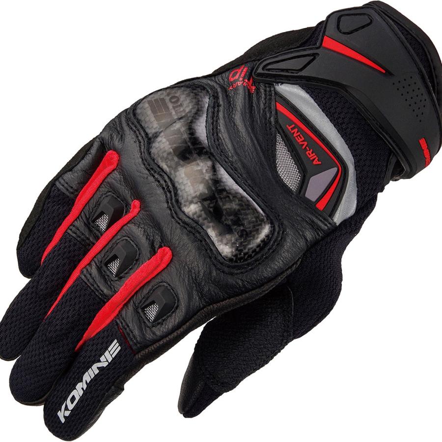 コミネ Komine バイクグローブ Gloves GK-224 カーボンプロテクトレザーメッシュグローブ ブラック レッド 黒 赤 2XLサイズ 06-224/BK/RD/2XL