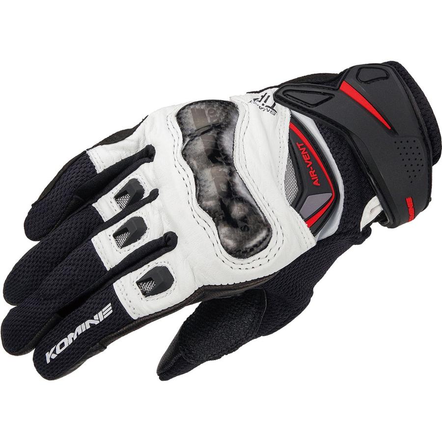 コミネ Komine バイクグローブ Gloves GK-224 カーボンプロテクトレザーメッシュグローブ ホワイト ブラック 白 黒 2XLサイズ 06-224/WH/BK/2XL