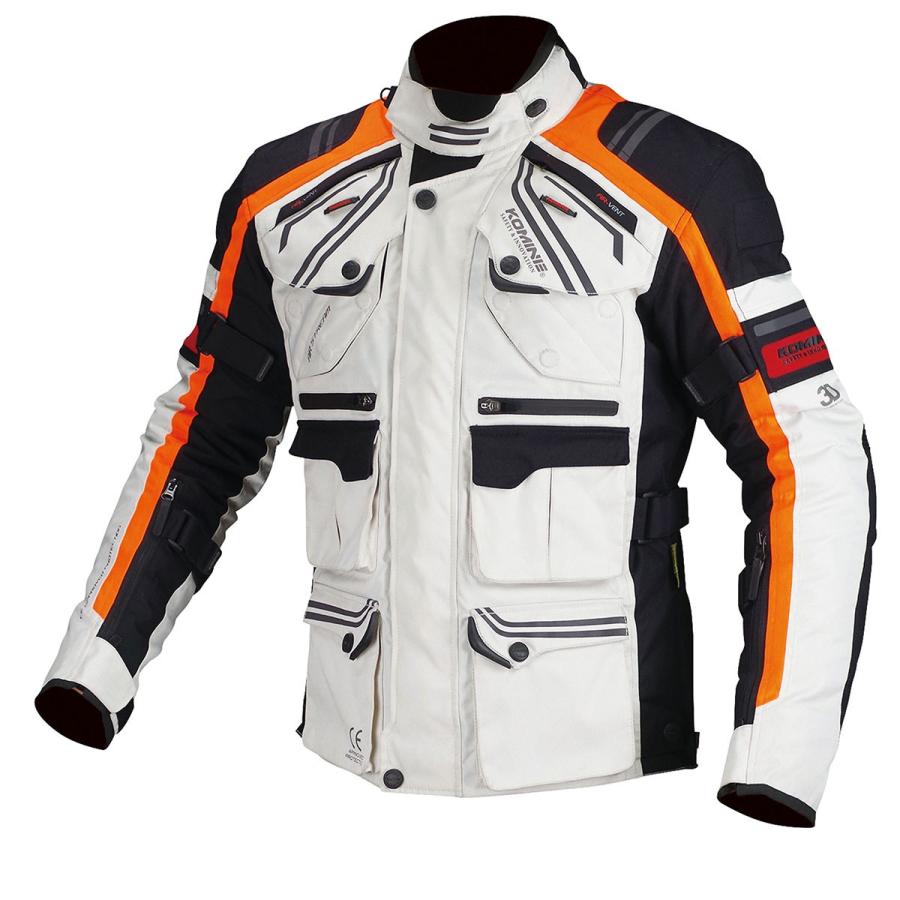 コミネ Komine バイク用 ジャケット Jacket JK-593 プロテクトフルイヤーツーリングジャケット ライト グレー オレンジ 灰色 橙 Mサイズ 07-593/LGY/OR/M