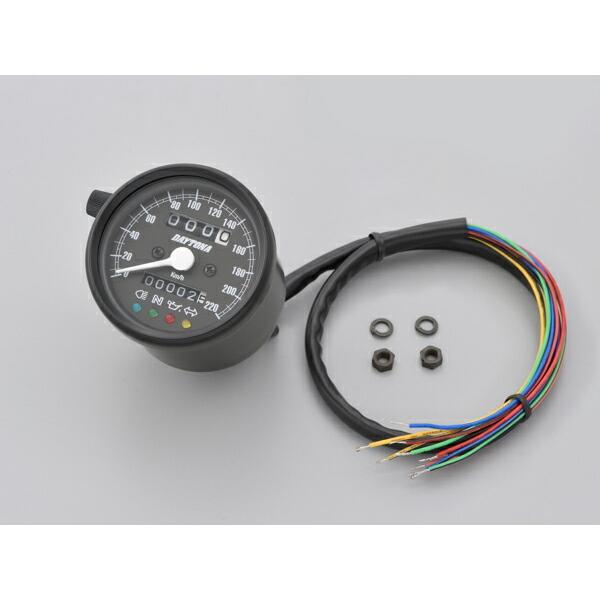デイトナ DAYTONA バイク用 ミニメーター 機械式スピードメーター φ60 ホワイトLED照明 ブラックボディ/ブラックパネル 220km/h 15627