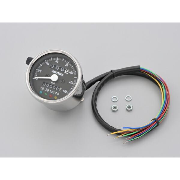 デイトナ DAYTONA バイク用 ミニメーター 機械式スピードメーター φ60 ホワイトLED照明 ステンレスボディ/ブラックパネル 140km/h 15637