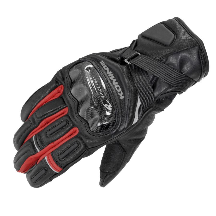 コミネ Komine バイクグローブ Gloves GK-844 プロテクトウインドプルーフレザーグローブHG ブラック/レッド XLサイズ 06-844/BK/RD/XL｜moto-zoa