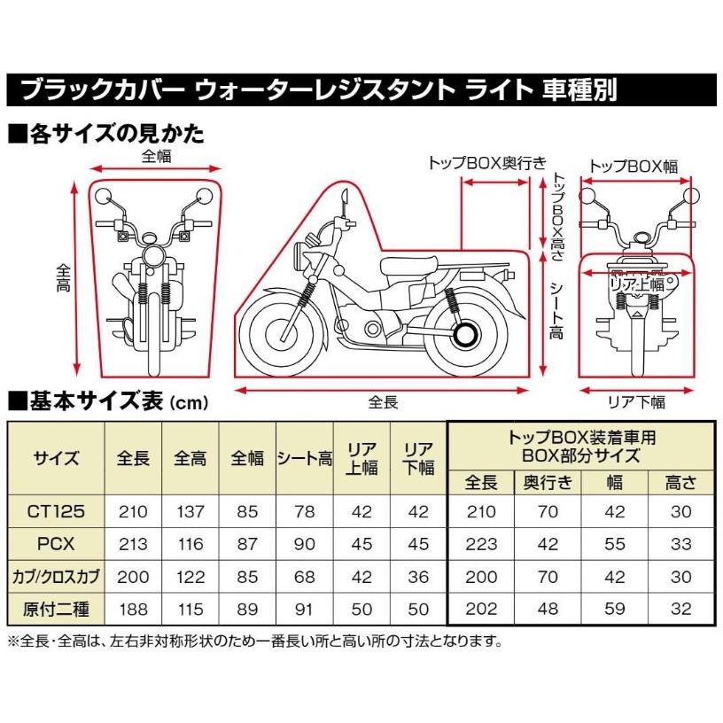 デイトナ DAYTONA バイクカバー スーパーカブ / クロスカブ専用 トップボックス対応 耐水圧20,000mm チェーンホール付き ブラックカバーWR Lite 34214｜moto-zoa｜08