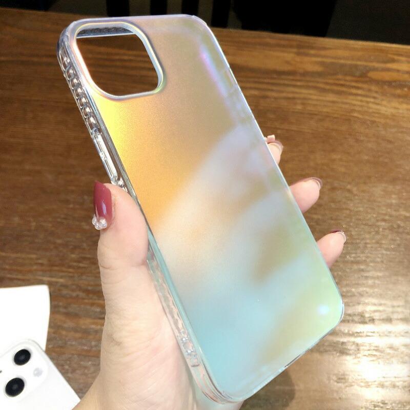 変化する虹色 かわいいケース iphone14 クリア pro max かっこいい アイホン iphone14 plus ケース ソフト ハード 二層構造 衝撃吸収 PC TPU 七色 オーロラ｜moto84｜05