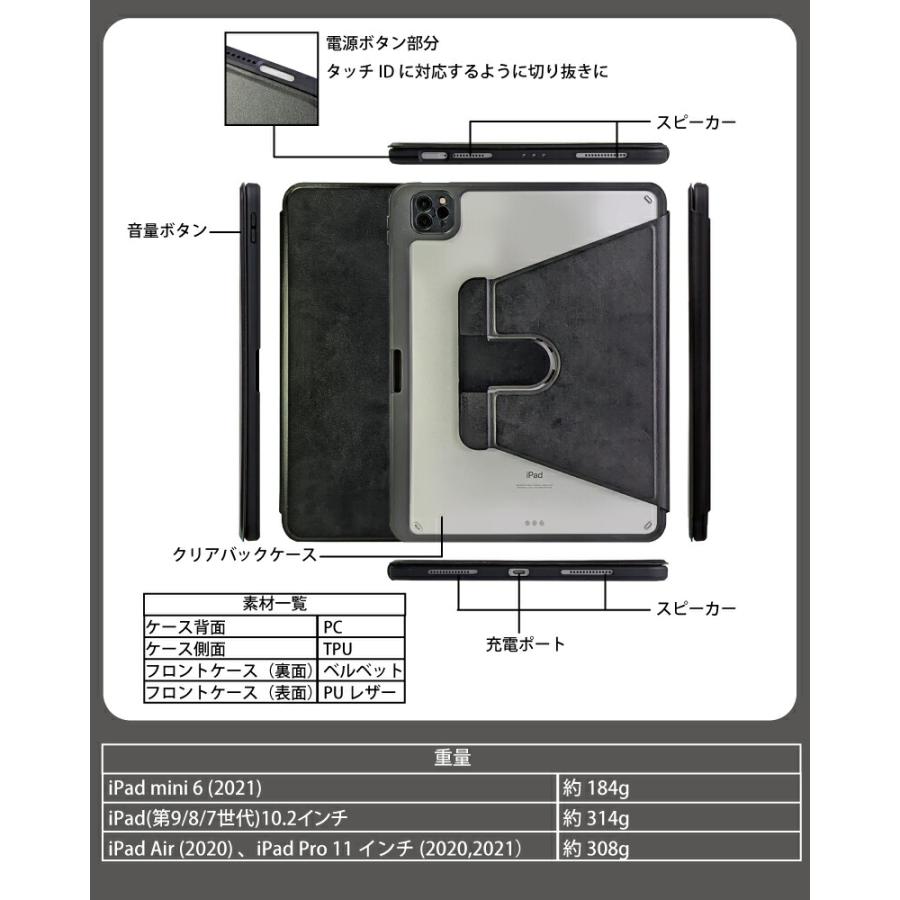 360度回転！縦にも置けるiPadケース 第10世代 miniA17 Pro mini6 Pro 11インチ 2020 Air4 Air5 10.2 第9世代 第6世代 スマートカバー ブラック 第8世代 第7世代 |  | 06
