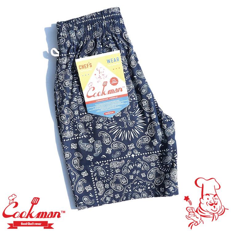 COOKMAN（クックマン） Chef Pants Short Paisley Navy シェフパンツ