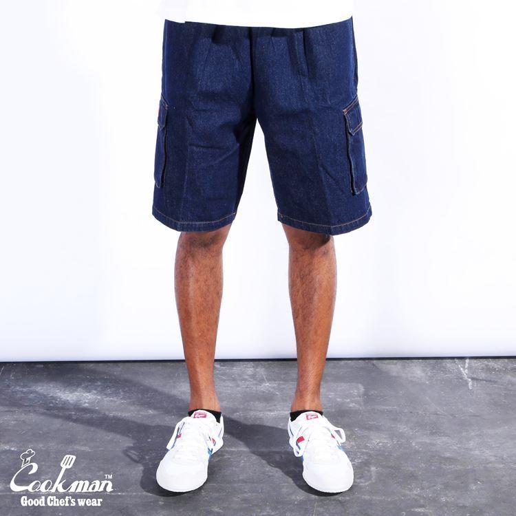 COOKMAN（クックマン） Short Cargo Denim Navy シェフパンツ ショート