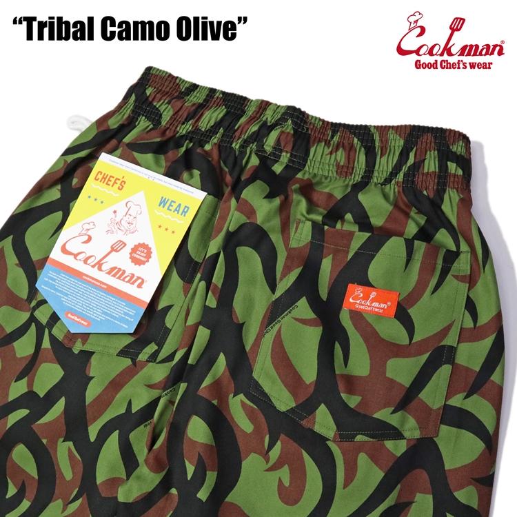 COOKMAN（クックマン） Chef Pants Short Tribal Camo Olive シェフ