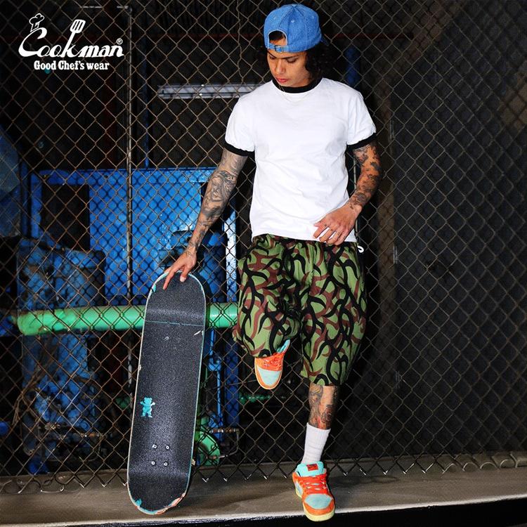 COOKMAN（クックマン） Chef Pants Short Tribal Camo Olive シェフ
