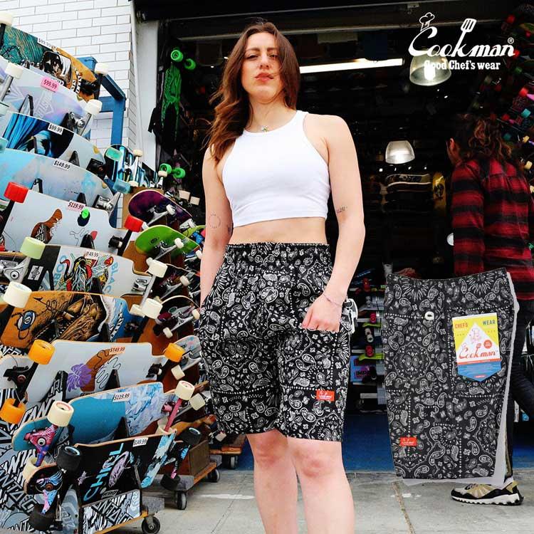 COOKMAN（クックマン） Chef Pants Short Front pocket Paisley Black