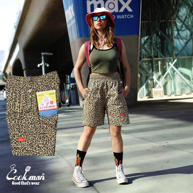 COOKMAN（クックマン） Chef Pants Short Front pocket Leopard Beige