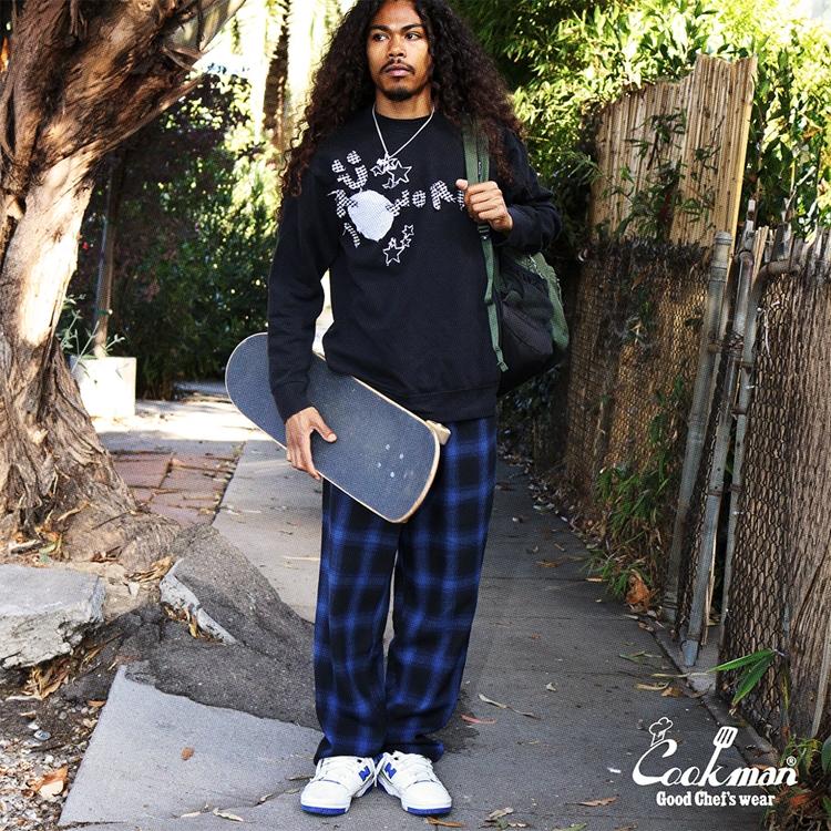 COOKMAN（クックマン） Chef Pants Tweed Ombre Check Blue シェフ